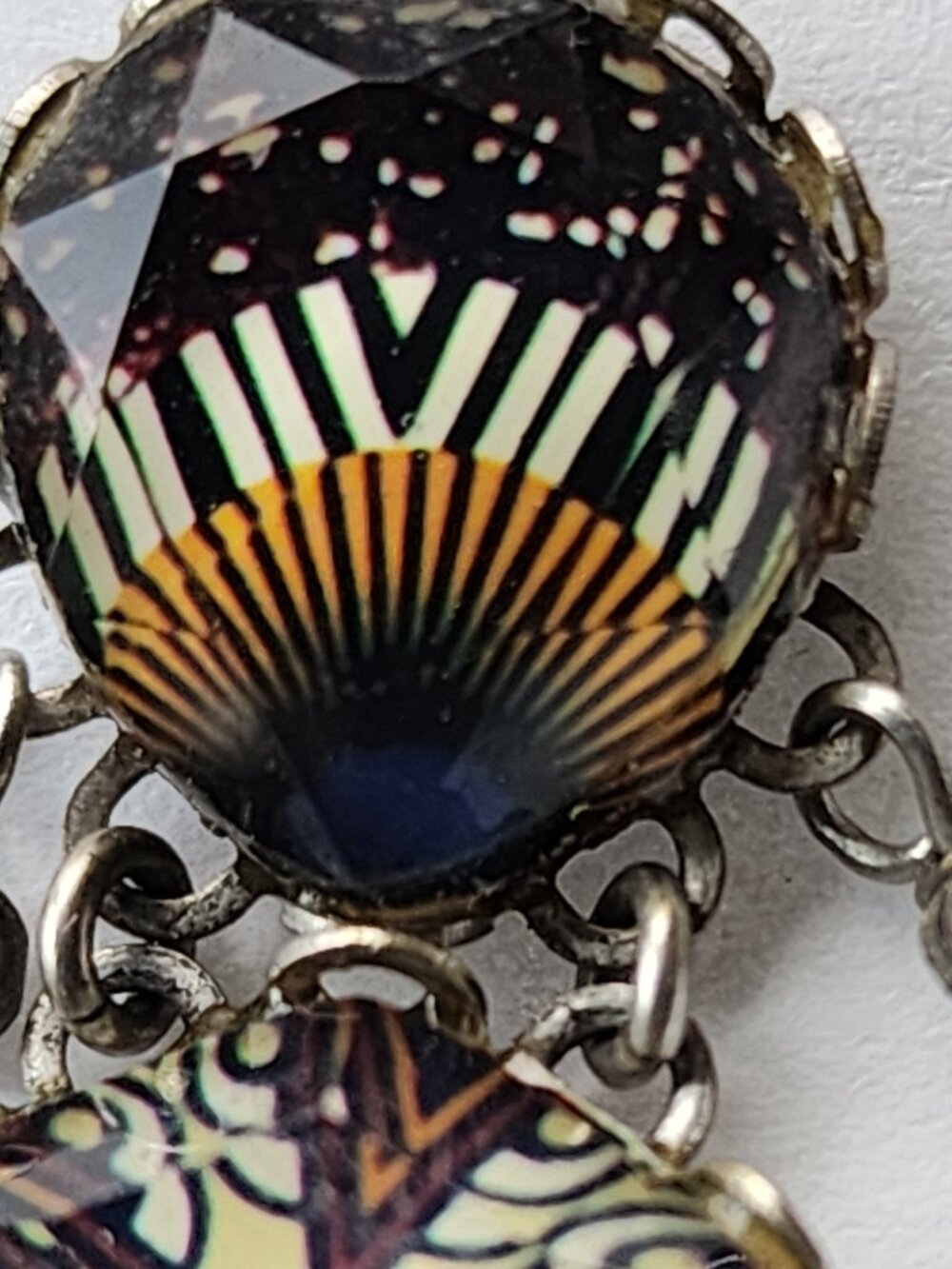 OOAK Ayala Bar Handcrafted, Fabric Inlay, Faceted Lucite & Metal Bead Earrings!! - Picture 5 of 16